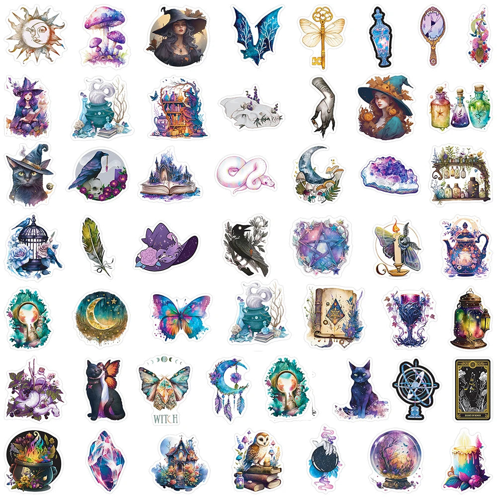 10/30/50pcs Cool Gothic Magic Witch Aesthetic Stickers Horror Goth Decorative Graffiti Luggage Car Wall Sticker Decals Kid Toy