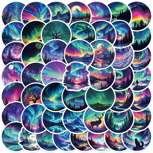 50pcs Aesthetic Cool Colorful Aurora Stickers For Laptop Water Bottle Luggage Notebook Waterproof Graffiti Vinyl Decals