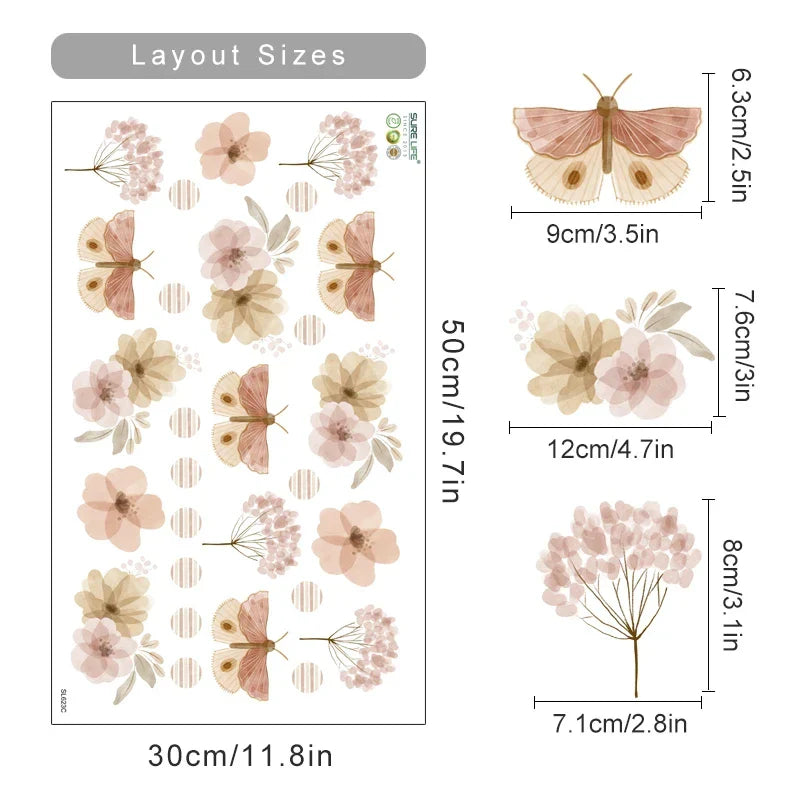 Boho Floral Wall Stickers Nursery Vinyl Decals Kids Room Decor