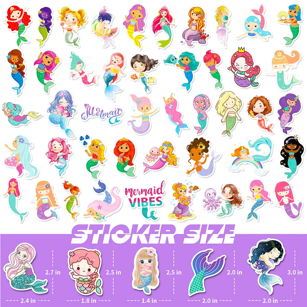 10/30/50/100pcs Disney Cute Cartoon Mermaid Stickers Kawaii Scrapbook Laptop Phone Guitar Car Stationery Sticker for Girls Kids