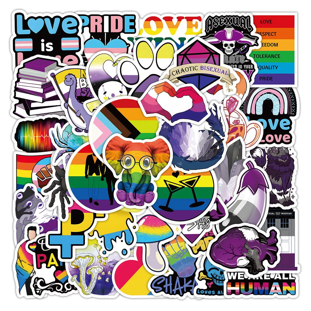 50Pcs/Set LGBTQ+ Rainbow Waterproof Removable Pvc Stickers for Wall Car Bike Laptop Scrapbook Sticker