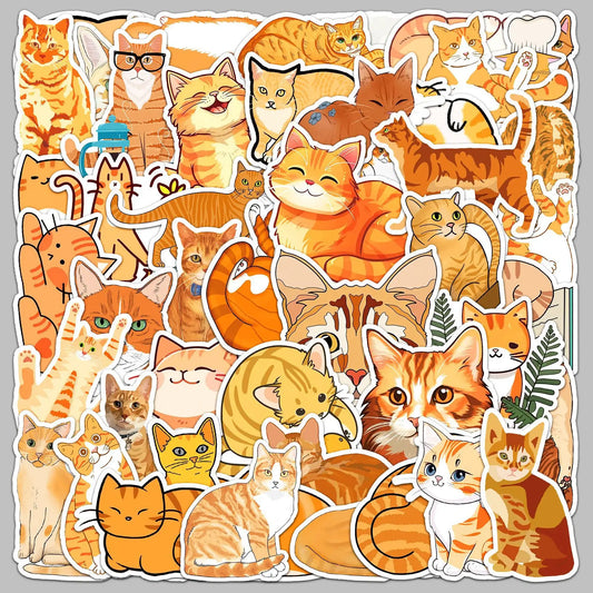 50pcs Orange Cat Graffiti Stickers for Helmet, Desktop, Wall Decoration, DIY