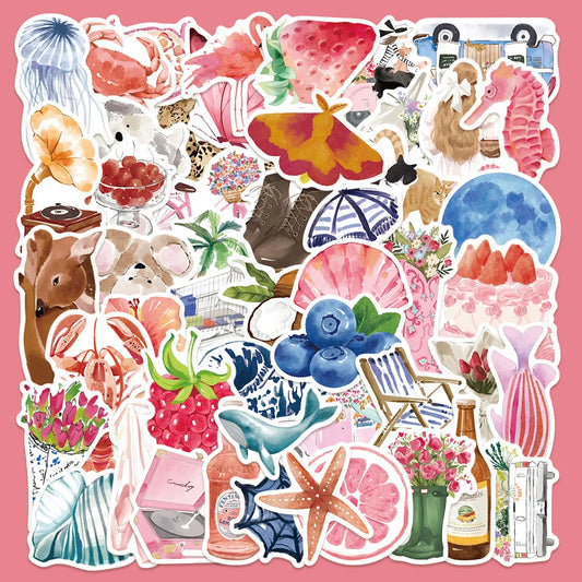50Pcs Cartoon Oil Painting Watercolor Graffiti Stickers for Helmet Wall DIY Decoration