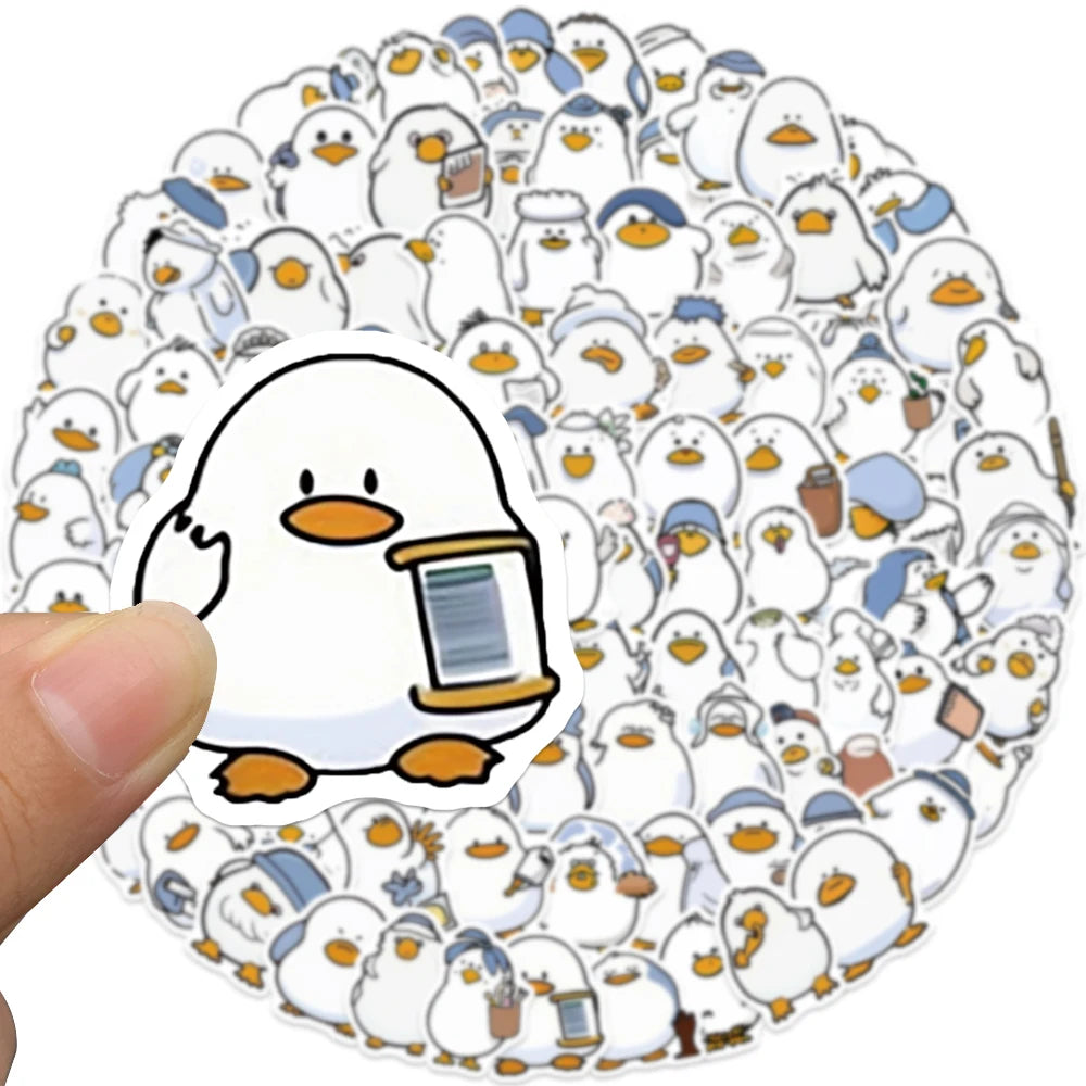 100PCS Cute Funny Big White Duck Cartoon Sticker Waterproof DIY Decoration Luggage Phone Laptop Skateboard Gift Toys