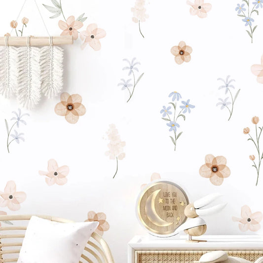 Watercolor Floral Leaves Wall Decals for Kids Room Decor