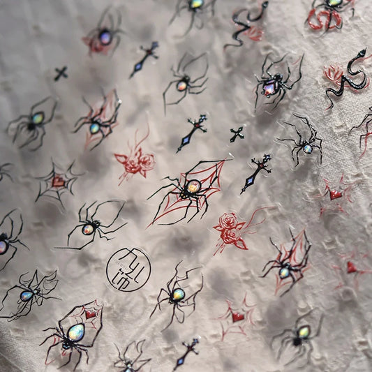 Halloween Nail Art Stickers: Spider, Rose, Snake, Bunny