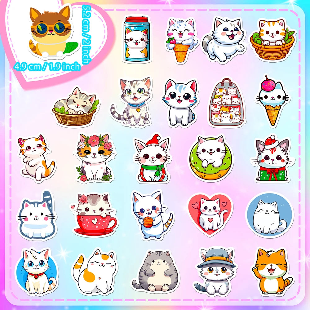 10/30/50PCS Cute Cats Cartoon Stickers Toys Funny Animal Decals Decoration DIY Notebook Phone Car Bike Waterproof Kids Sticker