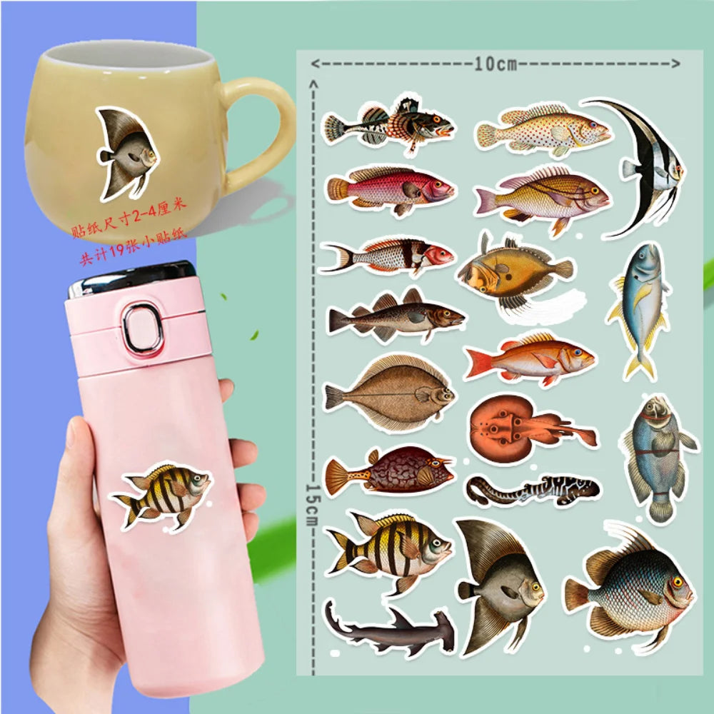 10/50Pcs Sea Fishes Animal Stickers Ocean World Plants Coral Jellyfish Cute Cartoon Waterproof Sticker Kids DIY Scrapbook Decals