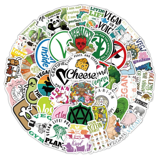 Vegetarian Diet Stickers Pack - Cartoon DIY Decals for Scrapbook, Laptop, Guitar, Car, Bike