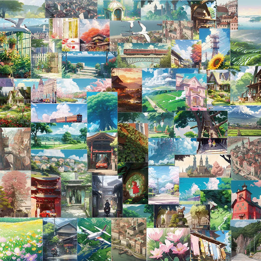 Anime Landscape Stickers 10/30/60pcs Waterproof Decals for Laptop, Phone, Notebook, Motorcycle, Fridge, Kids Toy