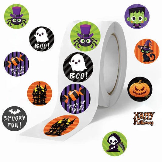 500pcs/Roll Halloween Horror Cartoon Round Sealing Stickers DIY PVC Laptop Decals Decoration Stiker Reward Gift Toys