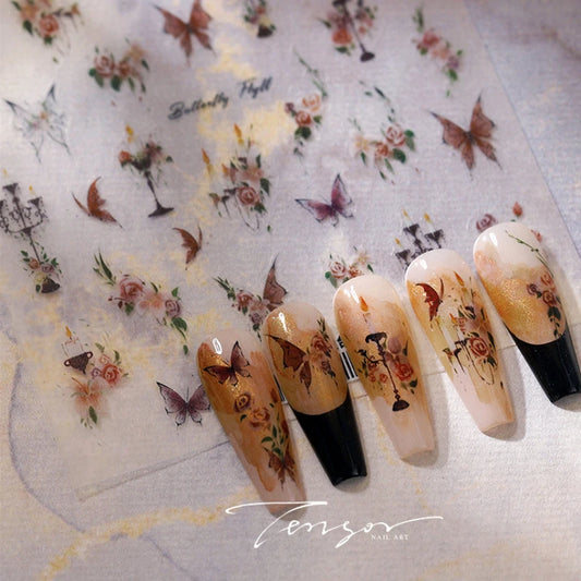 Butterfly Candle Holder Rose Nail Art Stickers Decal