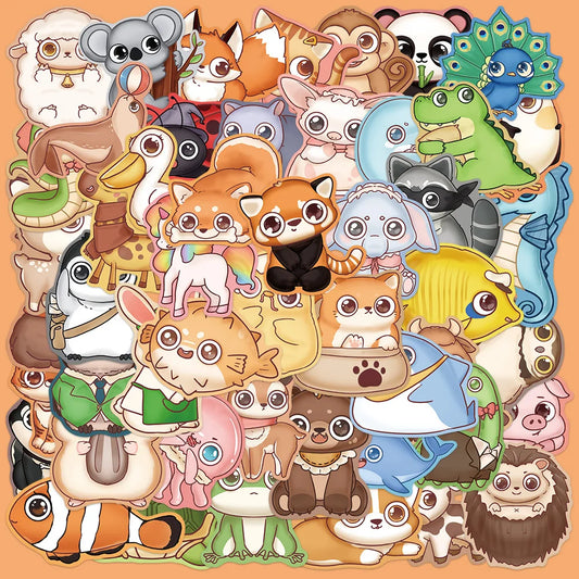 50pcs Large Eyed Animal Graffiti Stickers for Helmet, Wall, DIY Decoration Wholesale