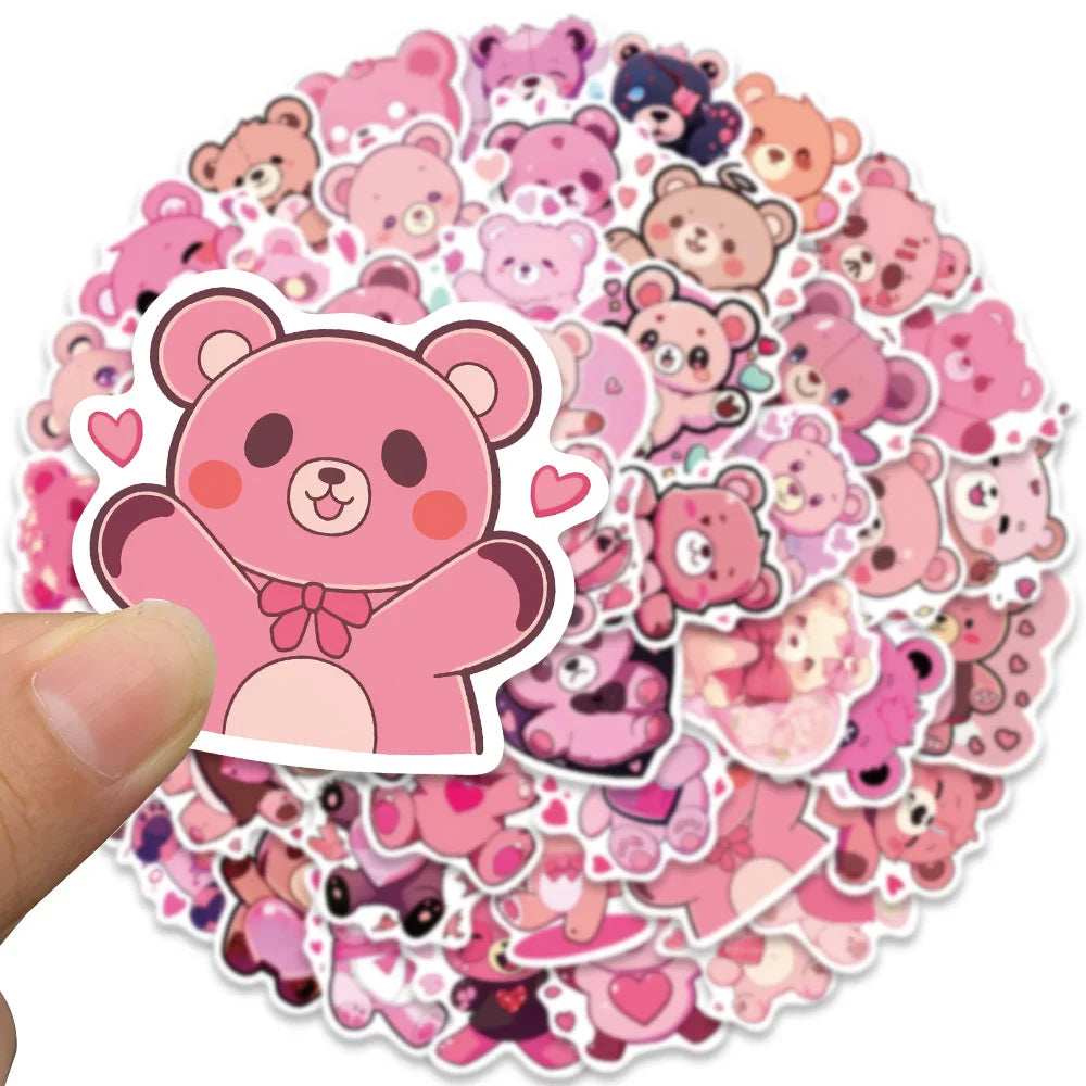 50pcs Cute Cartoon Love Heart Bear Stickers Kids Toy Vinyl Laptop Decals Luggage Phone Diary Guitar Car Waterproof Graffiti