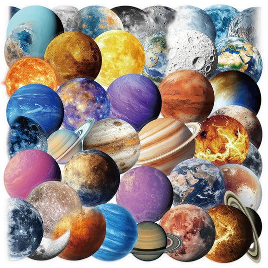 Cartoon Planet Graffiti Stickers - Transparent PET Decals for Phone, Laptop, Guitar, Cup, Kids Toy (10/30/50PCS)