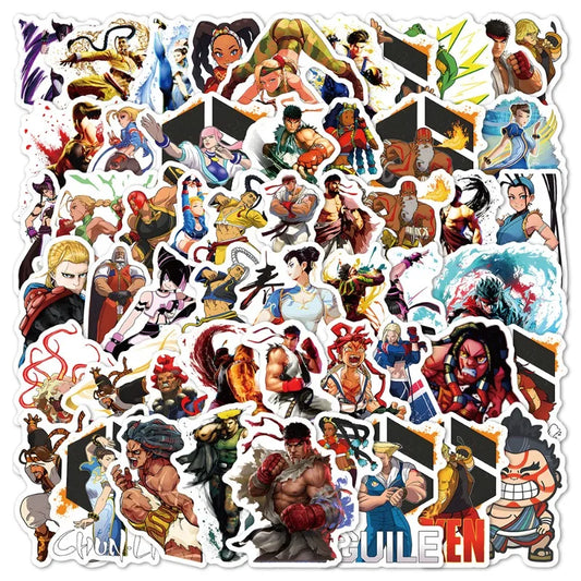 50pcs Street Fighter Sticker Pack for Laptop, Phone, Scooter, Suitcase, Water Bottle, Stationery, Refrigerator