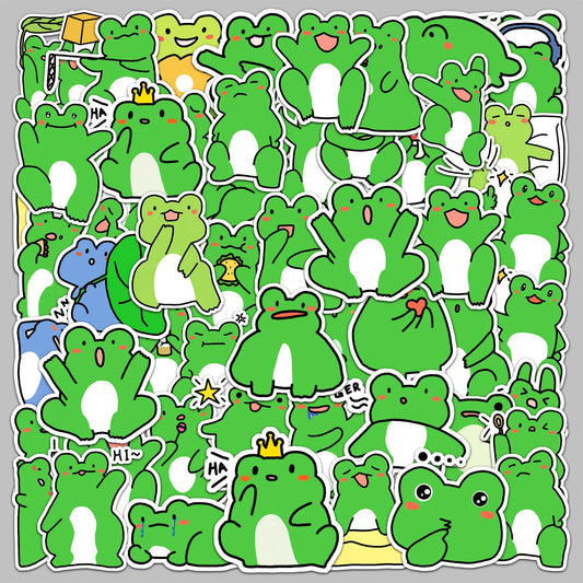 50pcs Cute Frog Graffiti Stickers for Helmet, Wall, DIY Decoration