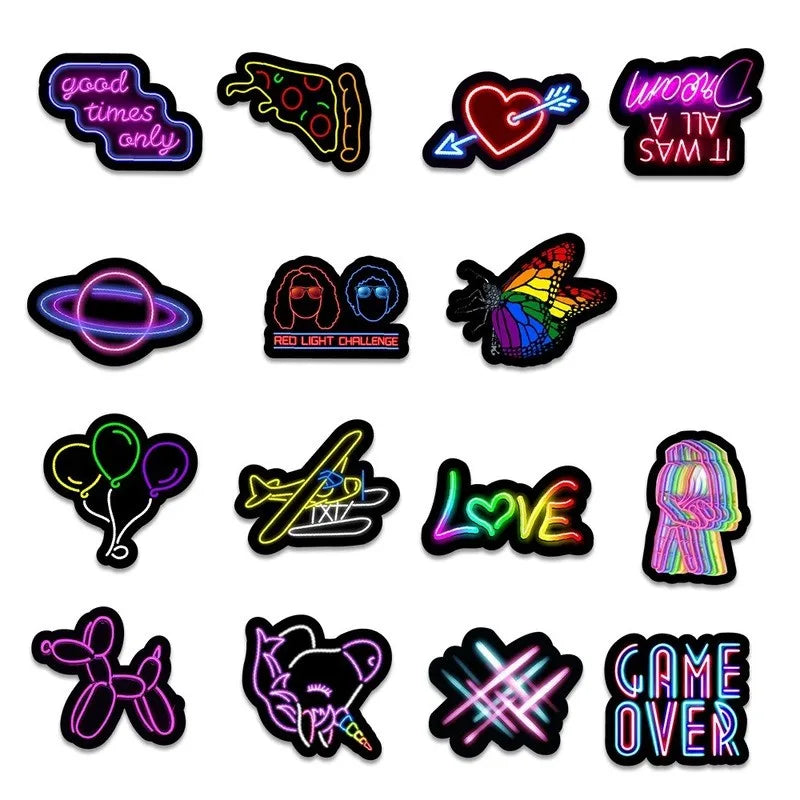 50 Pcs Funny Designer Bike Stickers Neon Decals Bicycle Frame Stickers Fashion Cycle Travel Accessories