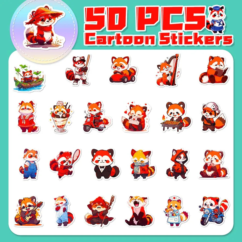 10/50Pcs Cartoon Cute Red Panda DIY Graffiti Sticker Pack for Kid Laptop Scrapbooking Helmet Notebook Computer Diary Kids Decal