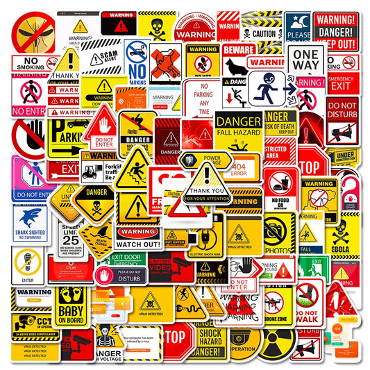 Cool Cartoon Warning Stickers Decals for Skateboard Laptop Motorcycle Anime Waterproof 10/30/50/100pcs