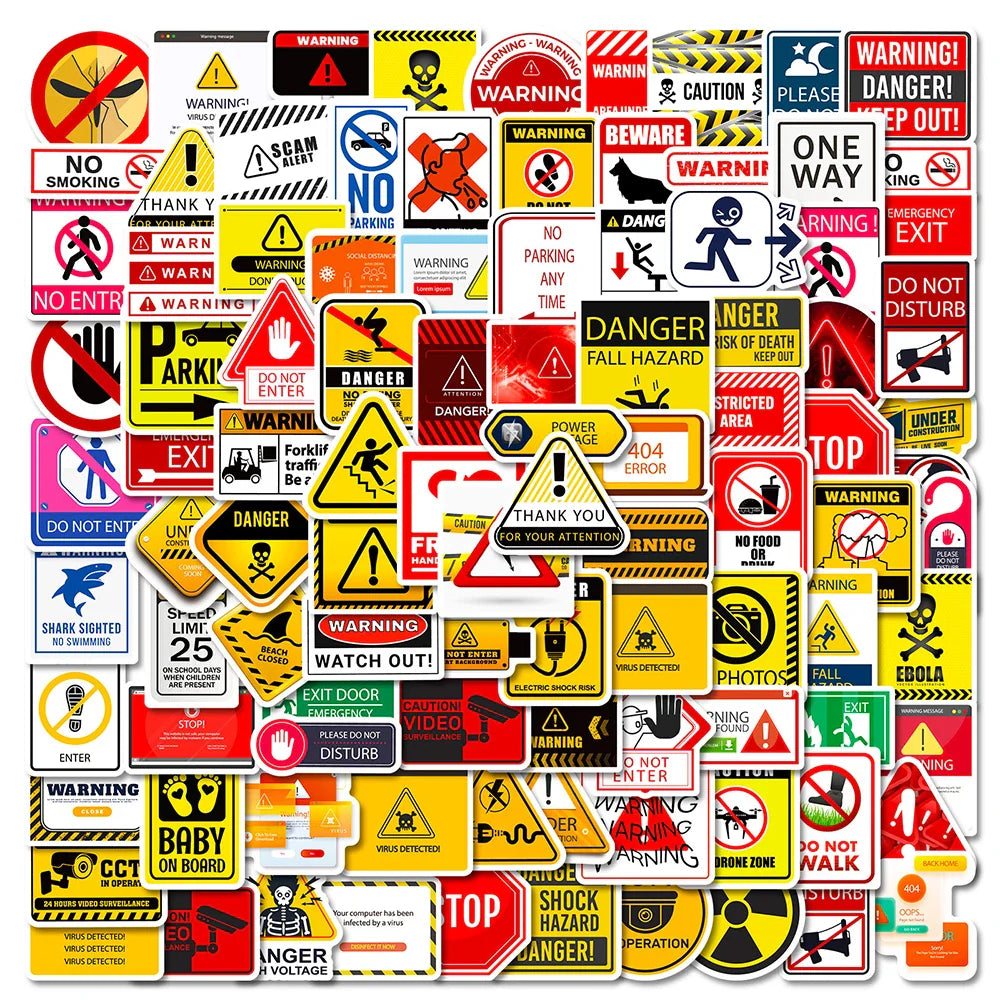 Cool Cartoon Warning Stickers Decals for Skateboard Laptop Motorcycle Anime Waterproof 10/30/50/100pcs