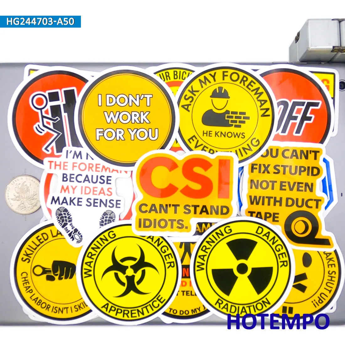 20/30/50Pieces, Warning Stickers, Safety Caution Danger Tips, Humorous Worker Slogan, for DIY Creative Decoration, Funny Sticker