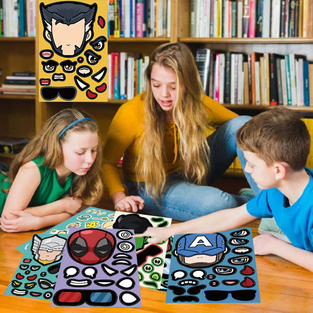 8/16Sheets Disney Marvel Super Hero Make-a-Face Puzzle Stickers Assemble Jigsaw Toys For Kids Funny Game Children Party Favor