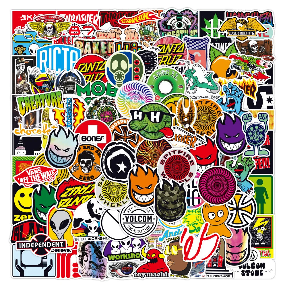 100PCS Brand Logo Stickers for Skateboard & Laptop