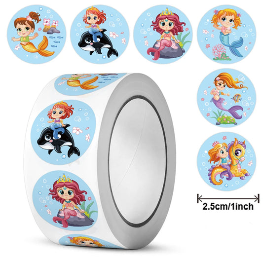 100-500pcs Cartoon Mermaid Round Sticker Label Scrapbook Envelope Seal Scrapbooking School Teacher Gift for Kids Reward Stickers