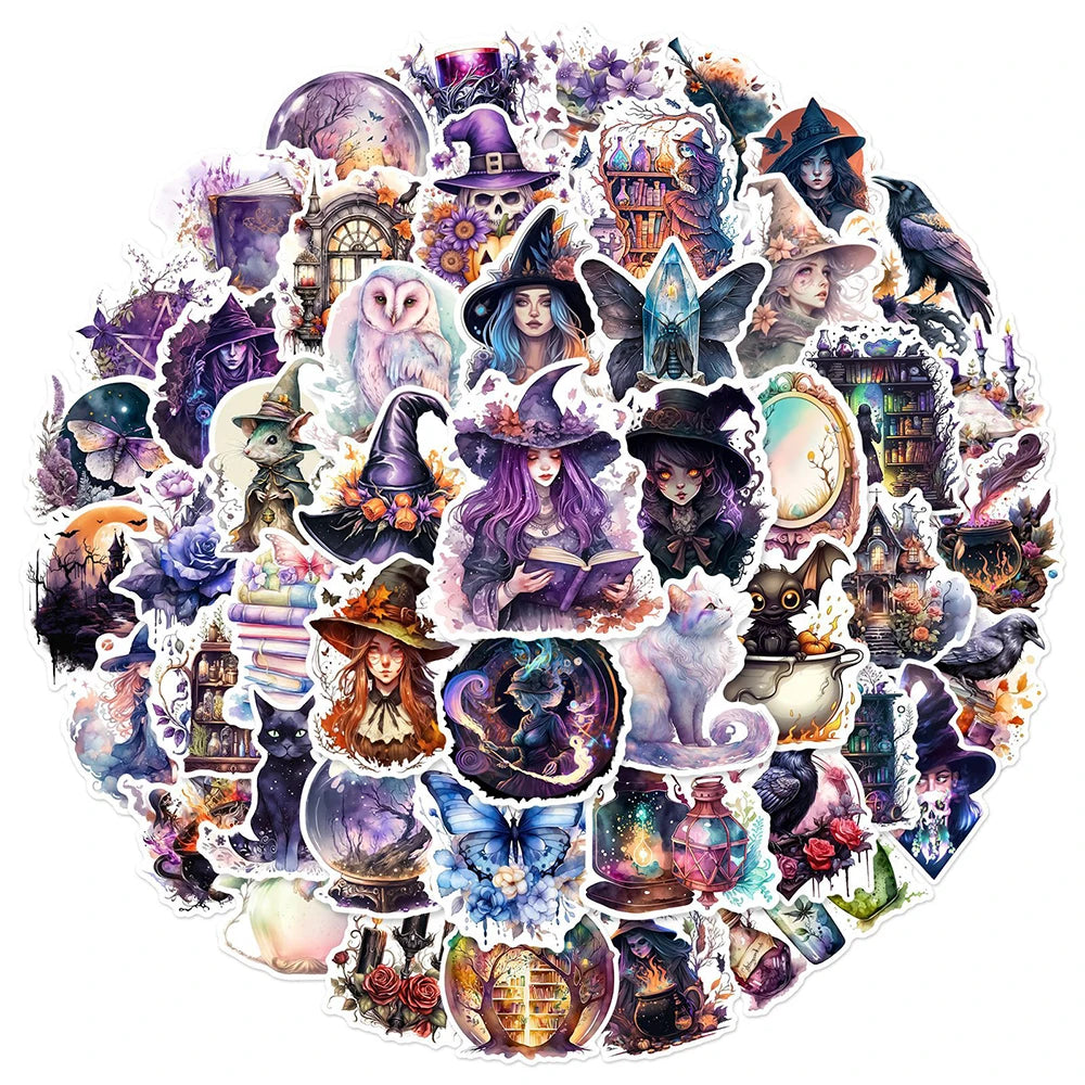 10/30/50pcs Gothic Magic Witch Cartoon Waterproof Stickers Halloween Horror Aesthetic Decals Car Laptop Cool Graffiti Sticker