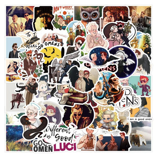 Good Omens Cartoon Stickers Pack for Laptops, Water Bottles, Phones, Cars, Notebooks, and More