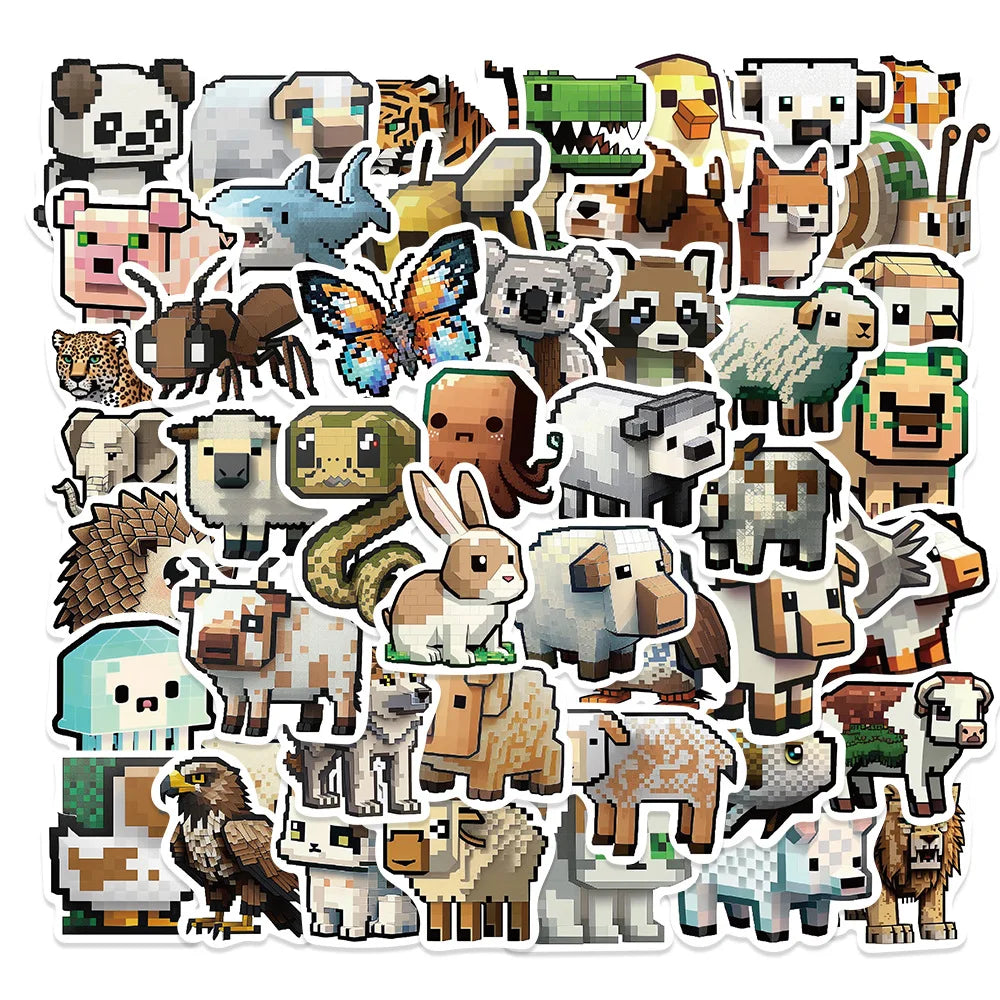 10/30/50PCS Cute Pixel Animals Stickers Ins Style Cartoon Decals For Kids Laptop Skateboard Notebook Fridge Bike Decoration Toys