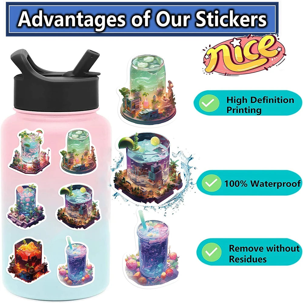 10/30/50PCS Kawaii Cup Drink World Stickers DIY Decoration Notebook Bike Suitcase Phone Fridge PVC Waterproof Decal Graffiti Toy