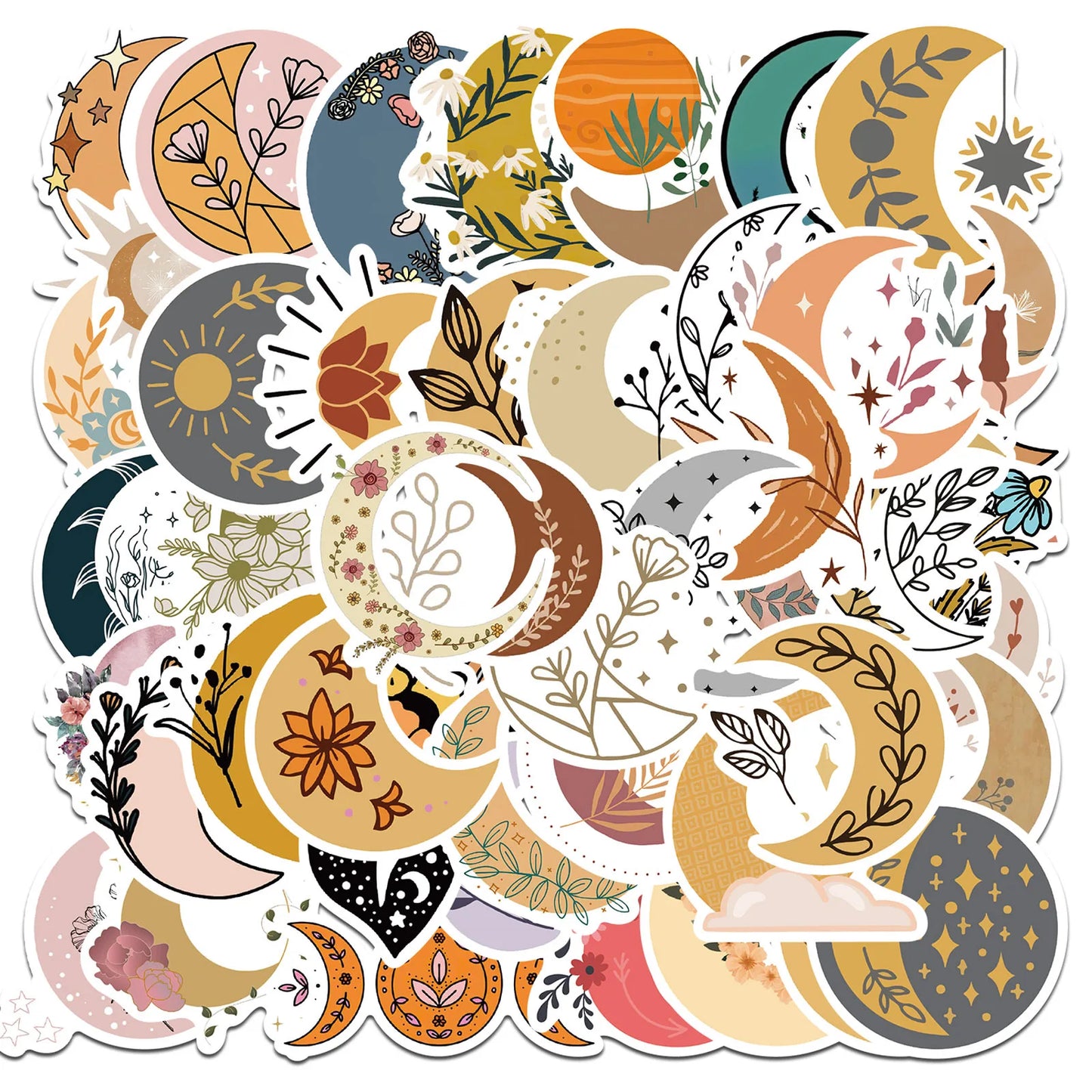 10/30/50PCS Cute Bohemian Moon Flower Stickers Aesthetic Toy DIY Scrapbook Laptop Stationary Guitar Graffiti Decals Sticker