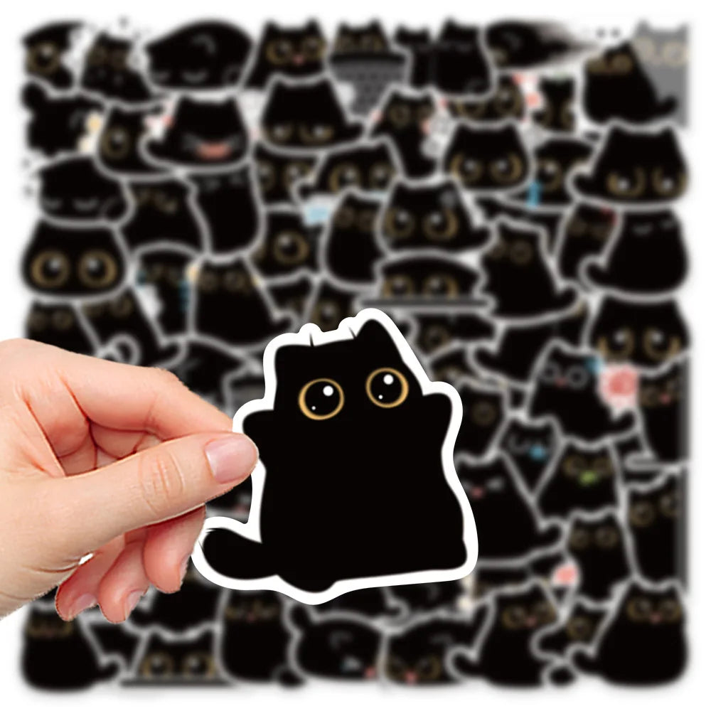 10/40/80PCS Cute Briquette Black Cat Stickers Kawaii Kitten Decals DIY Scrapbook Phone Laptop Suitcase Fridge Bike Kids Sticker