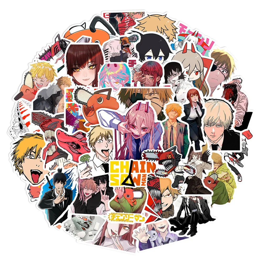 10/30/50pcs Classic Anime Chainsaw Man Cool Stickers Decals Skateboard Phone Case Guitar Cartoon Waterproof Decoration Sticker