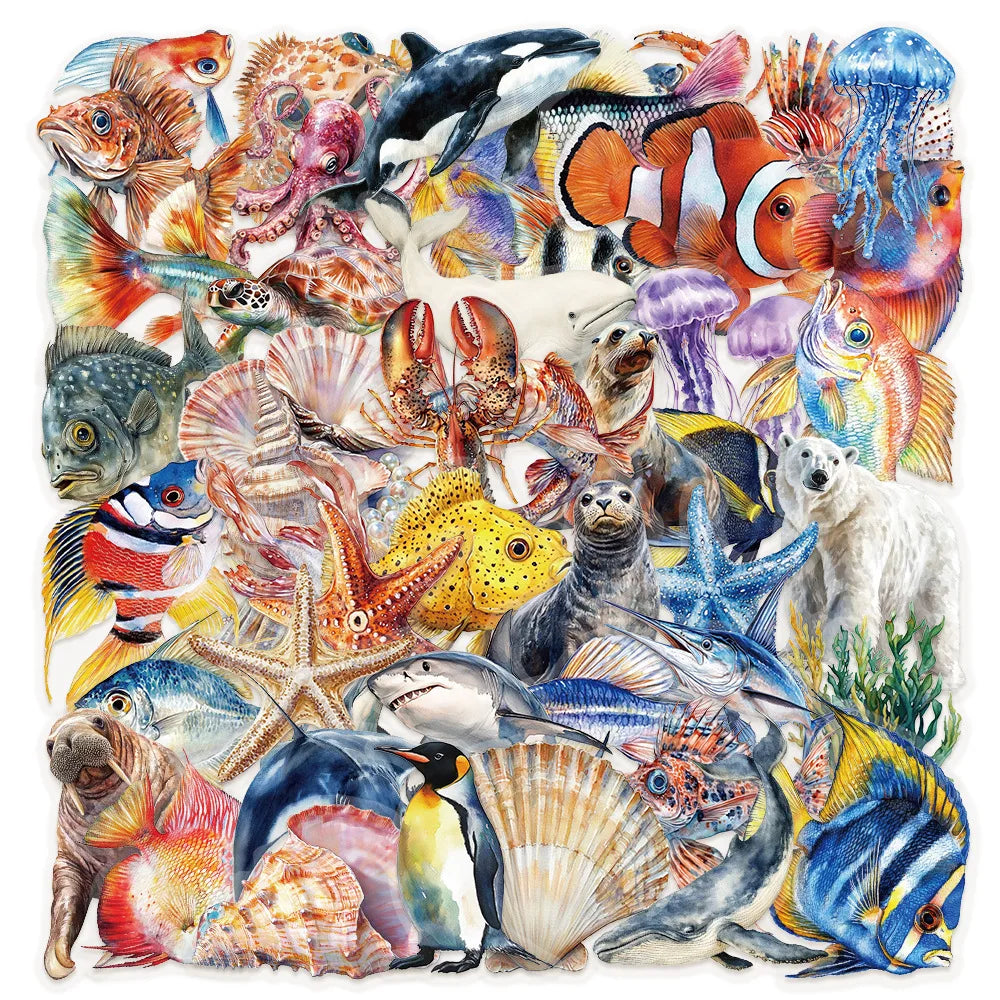 50PCS Marine Life Waterproof Stickers for Laptops & Phones