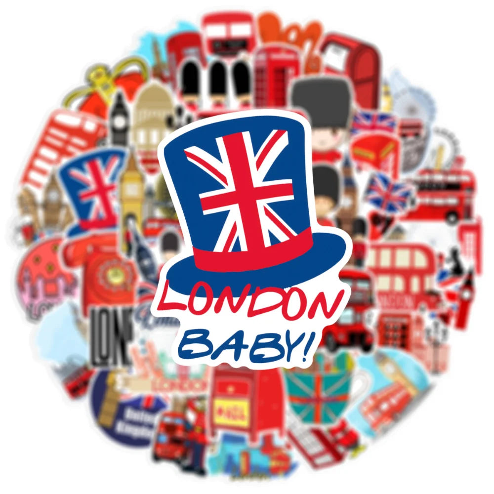 10/50Pcs Classic British Style London Bus Bullet PVC Decorative Stickers Scrapbooking Stick Label Diary Stationery Album Sticker