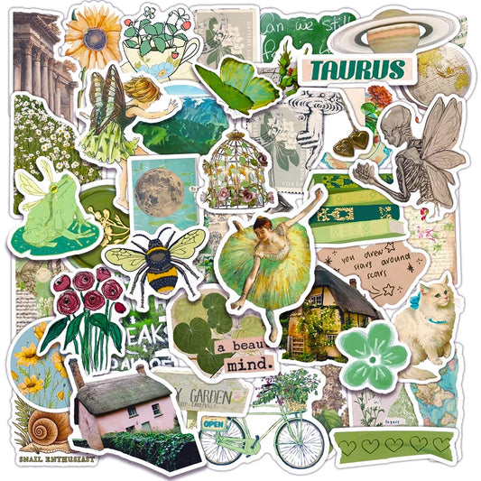 Vintage Green Aesthetic Stickers Cartoon Decals for Laptop Phone Diary