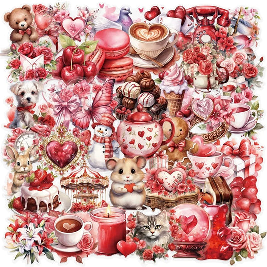50PCS Kawaii Red Love Stickers for Scrapbooking & DIY