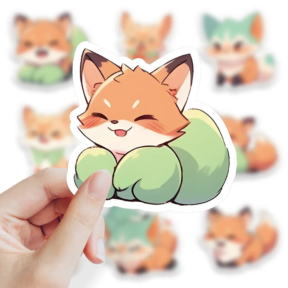 10/40/83PCS Cute Fox Stickers Cartoon Animal Decals Waterproof Decoration Laptop Guitar Car Bike Skateboard Graffiti Kids Toy