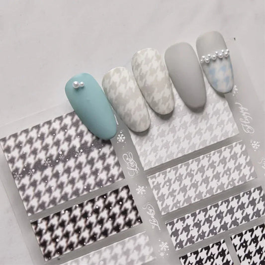 Geometric Houndstooth Nail Art Stickers - Black Khaki Brown