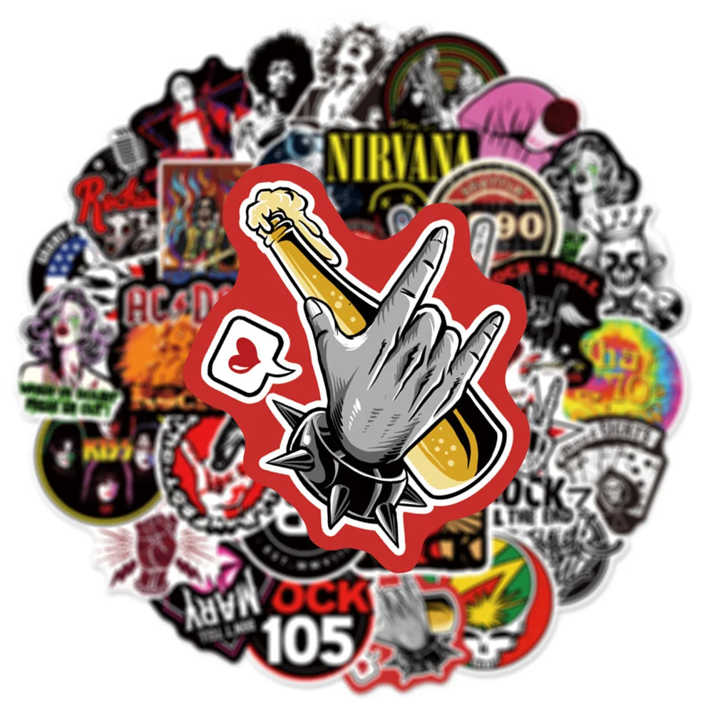 54pcs Vintage Music Rock Stickers For Scrapbook Guitar Motorcycle Ipad Phone Laptop Scrapbooking Material Craft Supplies Sticker