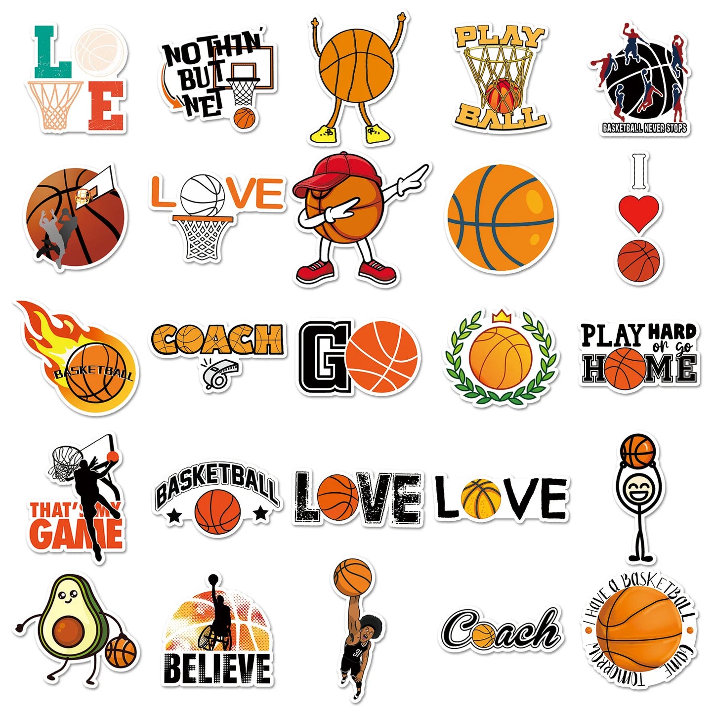 10/30/50PCS Cartoon Basketball Sports Stickers Graffiti iPad Helmet Car  DIY Personalized Wall Sticker Toys Decoration Wholesale