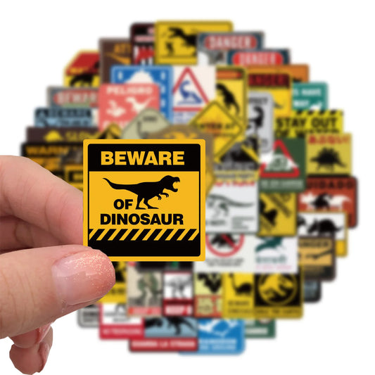 Dinosaur Warning Sign Stickers - 10/30/60PCS for Kids DIY Laptop Phone Fridge Car Decor