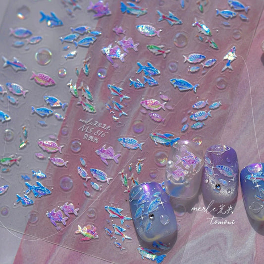 Ocean Fish Nail Art Stickers: Jellyfish, Starfish, Shells