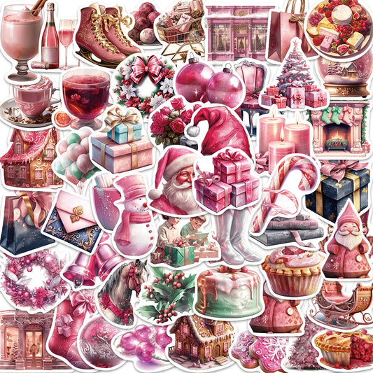 Vintage Pink Kawaii Christmas Stickers Decals for Laptop Luggage Phone Guitar Waterproof