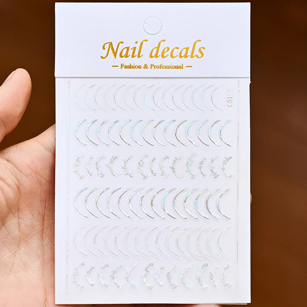 Laser Silver Gold Stripe Nail Stickers Self-Adhesive