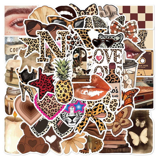 Cartoon Leopard Print Fashion Stickers PVC Waterproof Skateboard Notebook Graffiti
