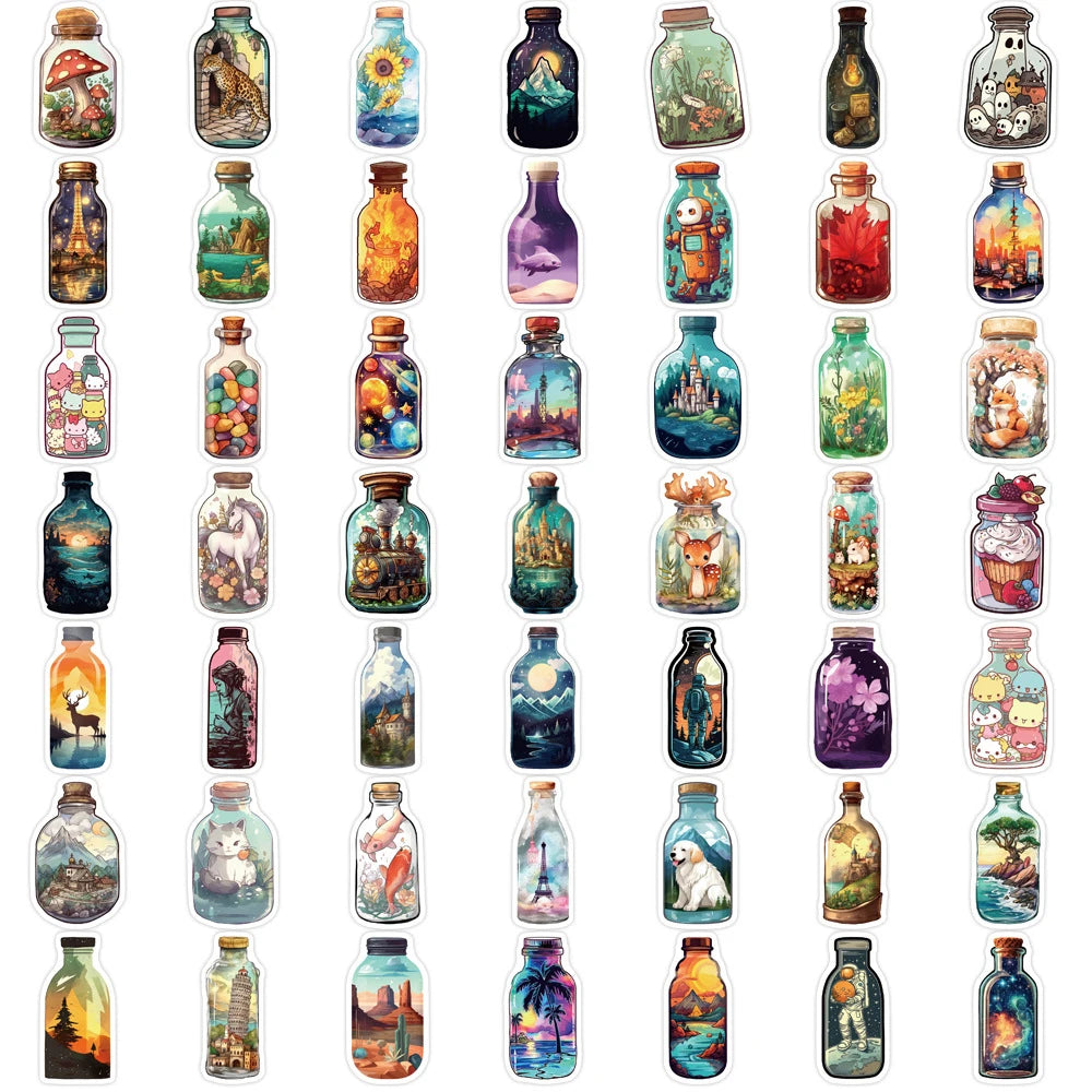 10/30/50PCS INS Style Bottle World Cartoon Stickers Aesthetic Decal Luggage Skateboard Cute Graffiti Girl Gradient Sticker Toys